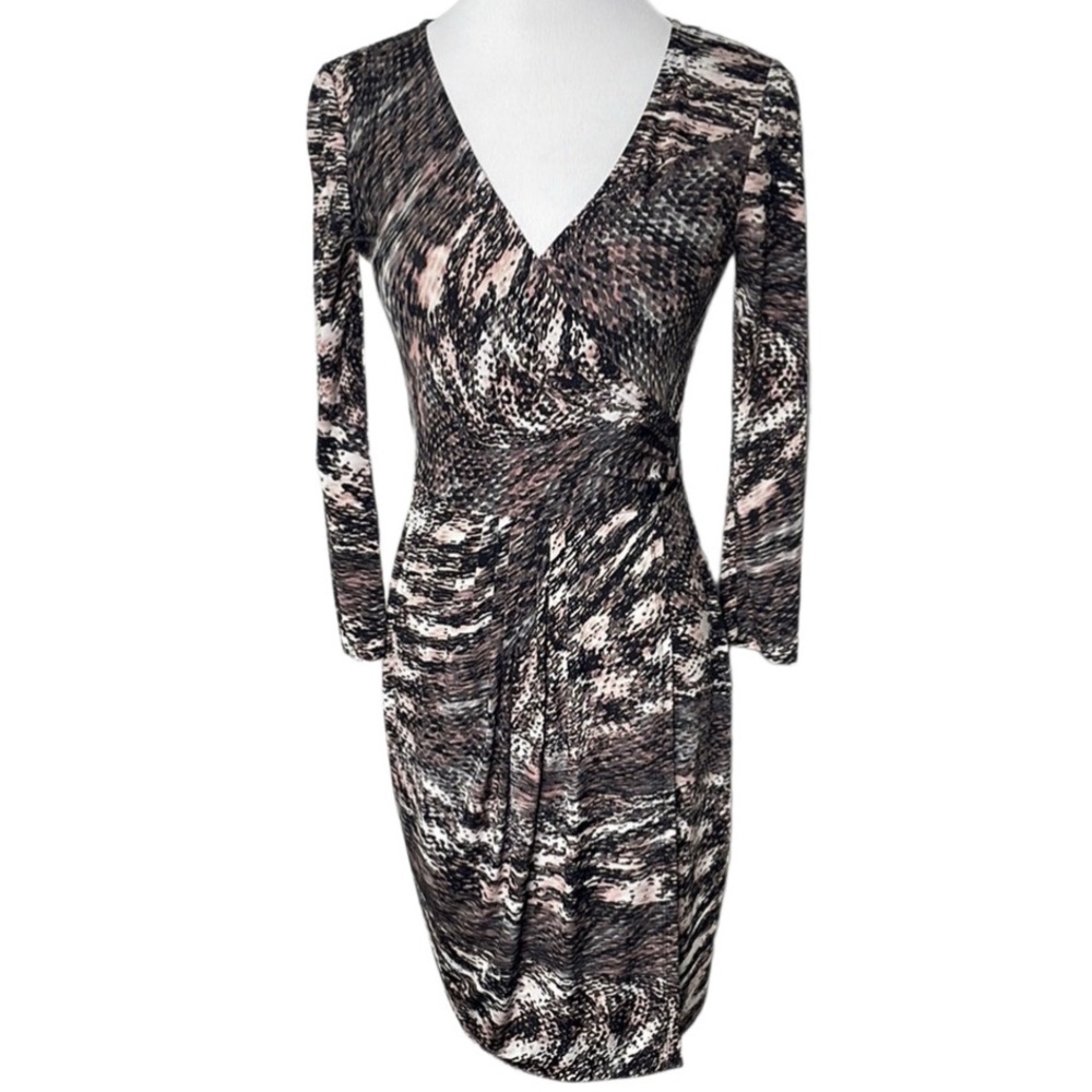 BCBGMAXAZRIA Petite Kimber Faux Wrap Casual Dress in Grey Dusk